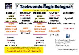 Organizzazione Turni Taekwondo Regis STAGIONE 2017-2018